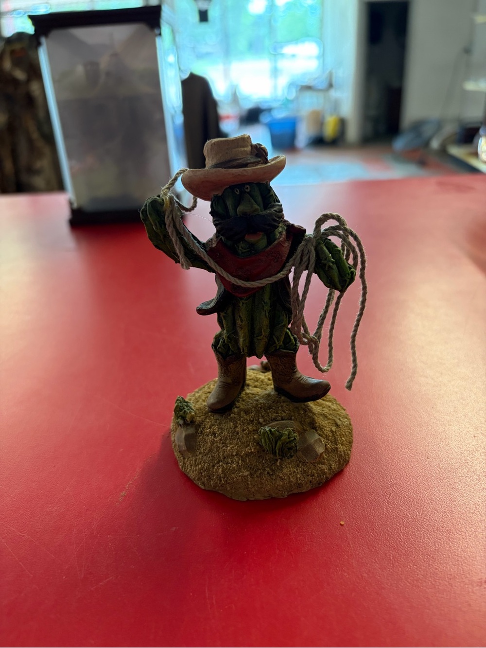 Cactus Cowboy Figurine with Lasso - Green & Brown